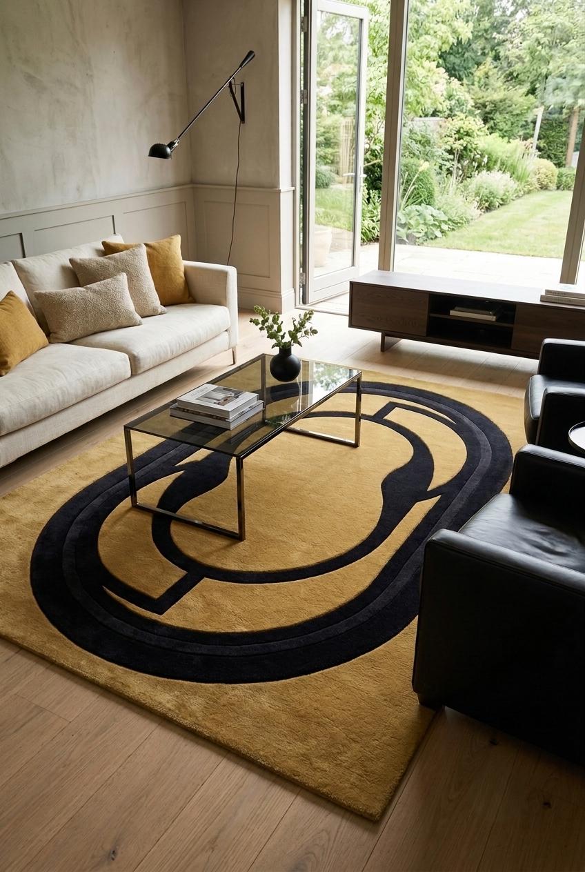 Gold Geometric Wool Rug – Hand Tufted Mid Century Modern Rug – image 8