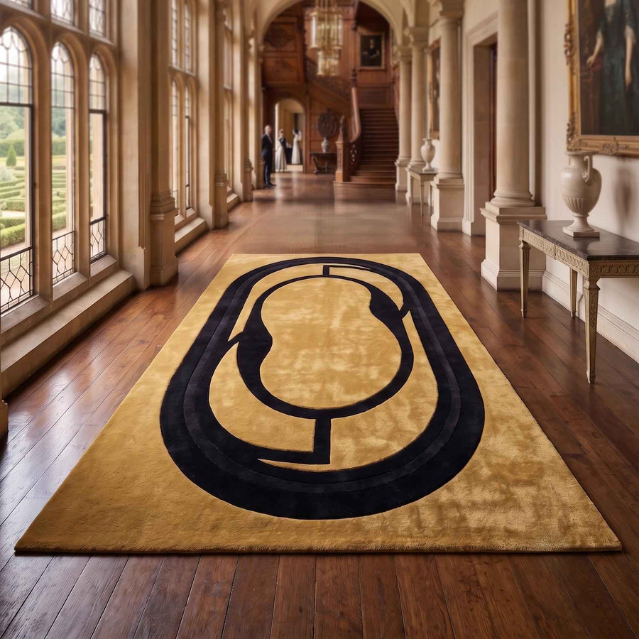 Gold Geometric Wool Rug – Hand Tufted Mid Century Modern Rug