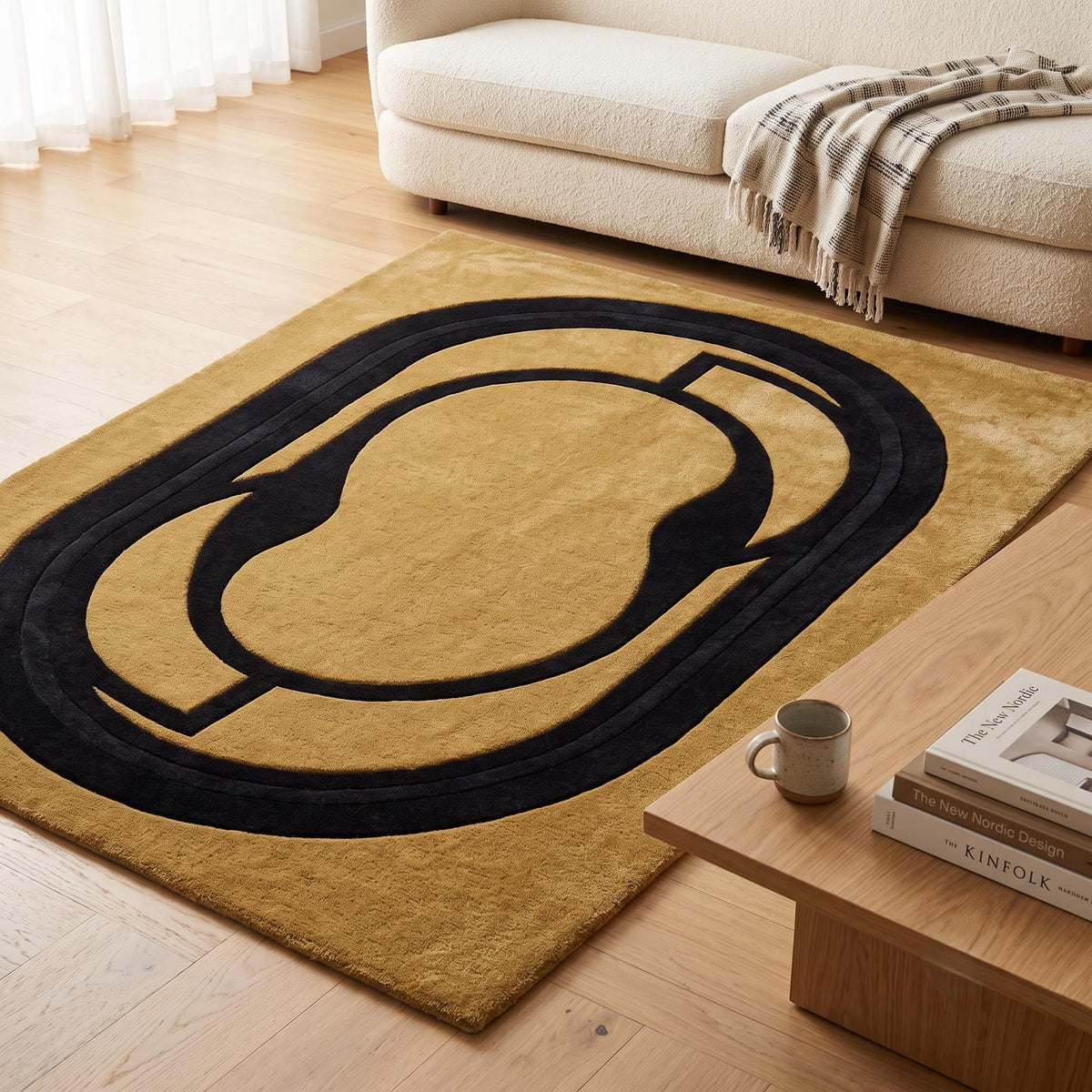 Gold Geometric Wool Rug – Hand Tufted Mid Century Modern Rug – image 2