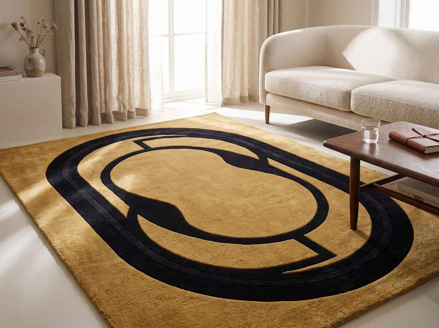 Gold Geometric Wool Rug – Hand Tufted Mid Century Modern Rug