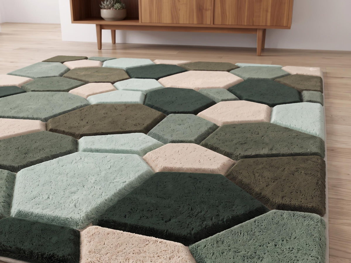 Sage Green Geometric Pebble Rug – Hand Tufted Modern Wool Rug – image 6