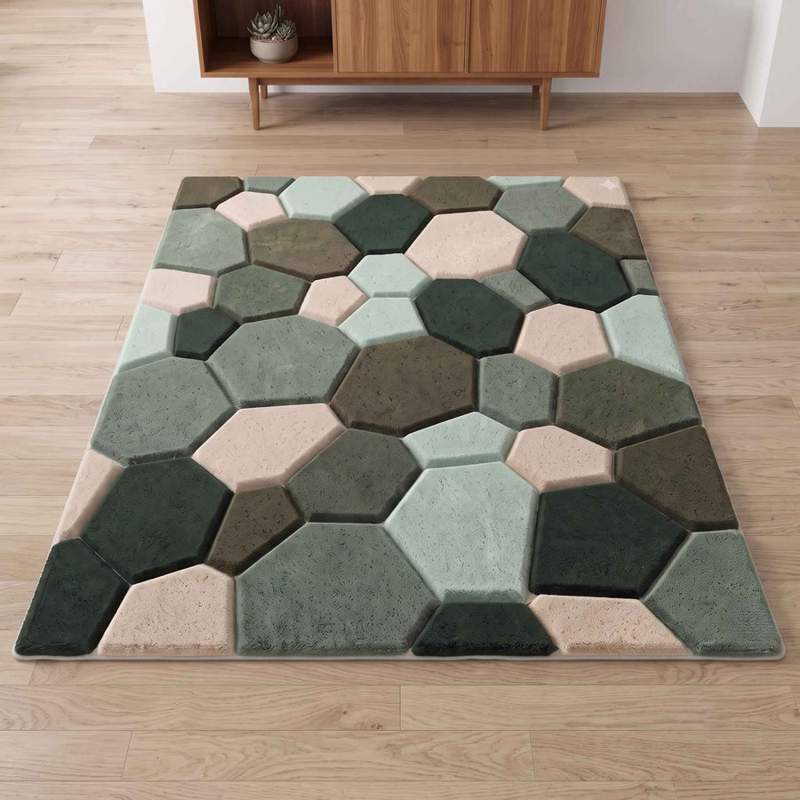 Sage Green Geometric Pebble Rug – Hand Tufted Modern Wool Rug