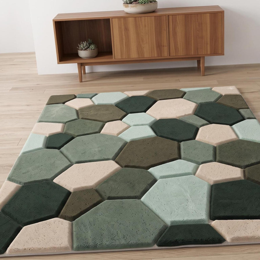 Sage Green Geometric Pebble Rug – Hand Tufted Modern Wool Rug – image 5