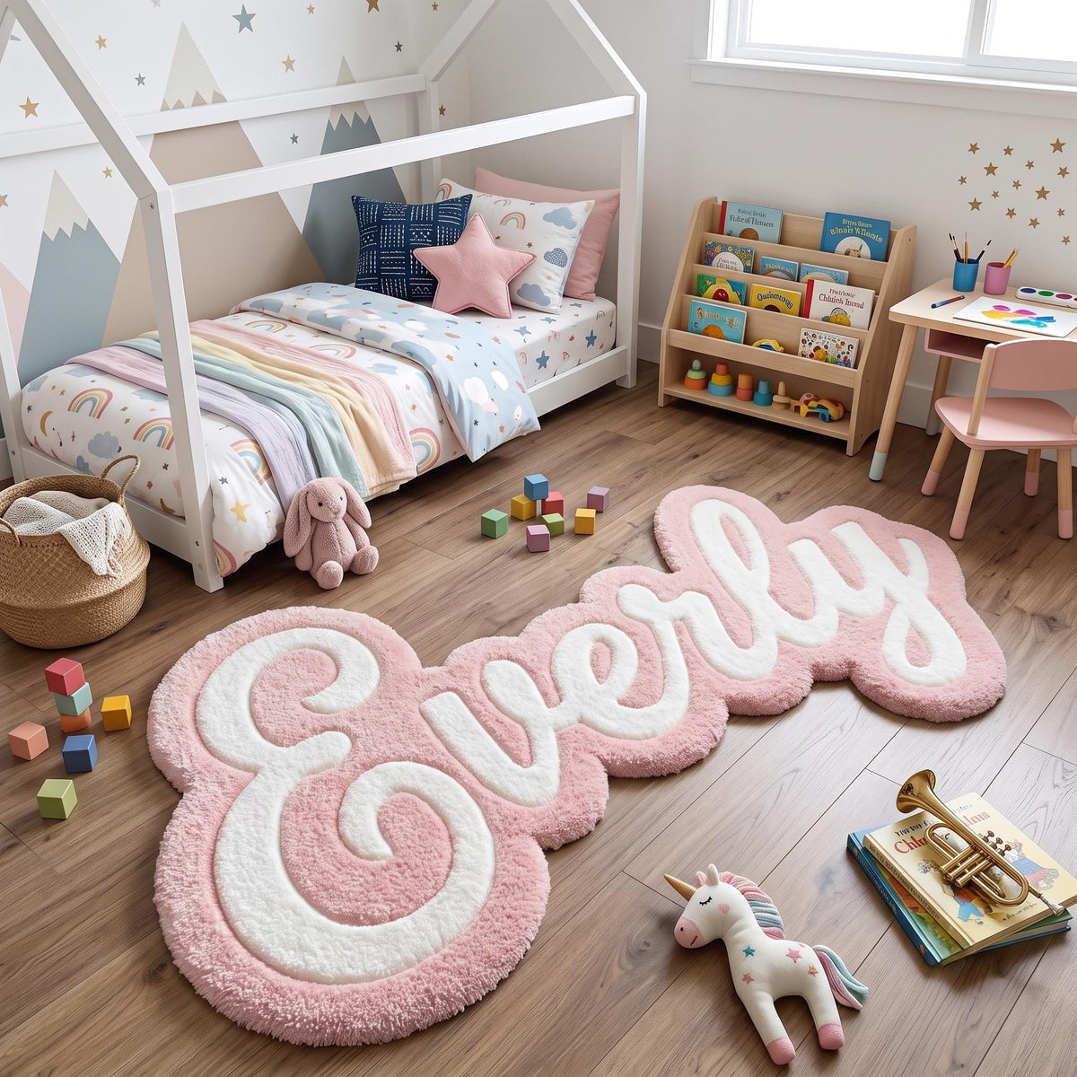 Pink Script Name Rug – Hand Tufted Personalised Nursery Wool Rug – image 4