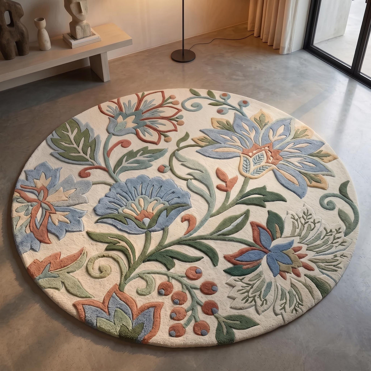 Botanical Medallion Round Rug – Hand Tufted Luxury Wool Rug – image 8