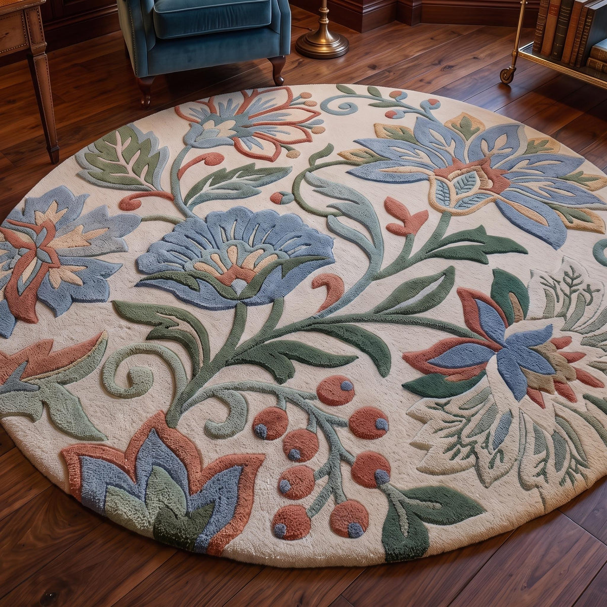 Botanical Medallion Round Rug – Hand Tufted Luxury Wool Rug – image 7