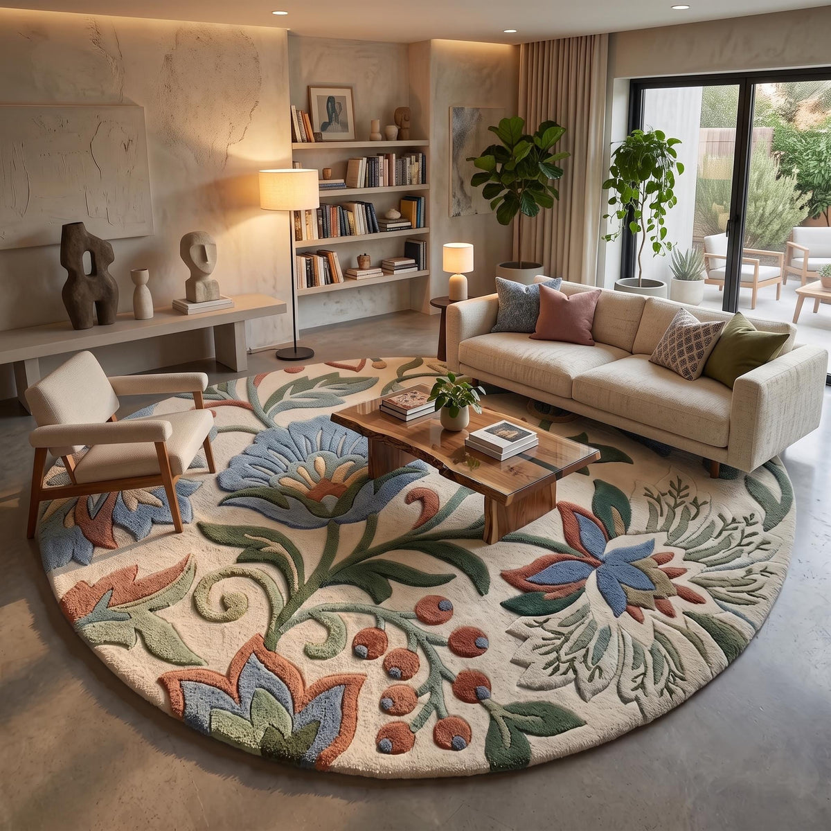 Botanical Medallion Round Rug – Hand Tufted Luxury Wool Rug – image 6