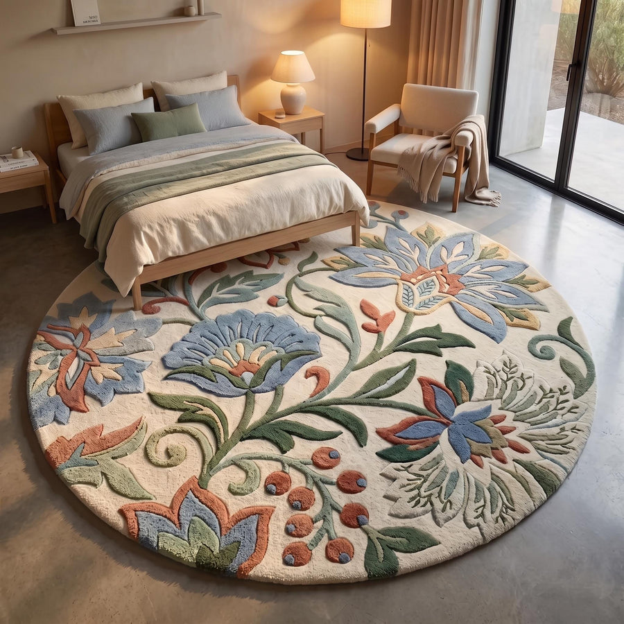 Botanical Medallion Round Rug – Hand Tufted Luxury Wool Rug – image 4