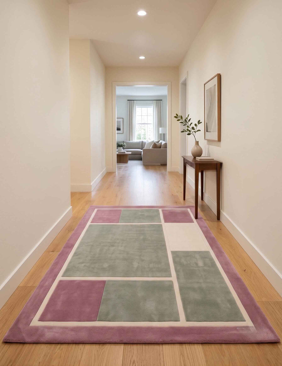 Sage Green Geometric Wool Rug – Hand Tufted Modern Living Room Rug