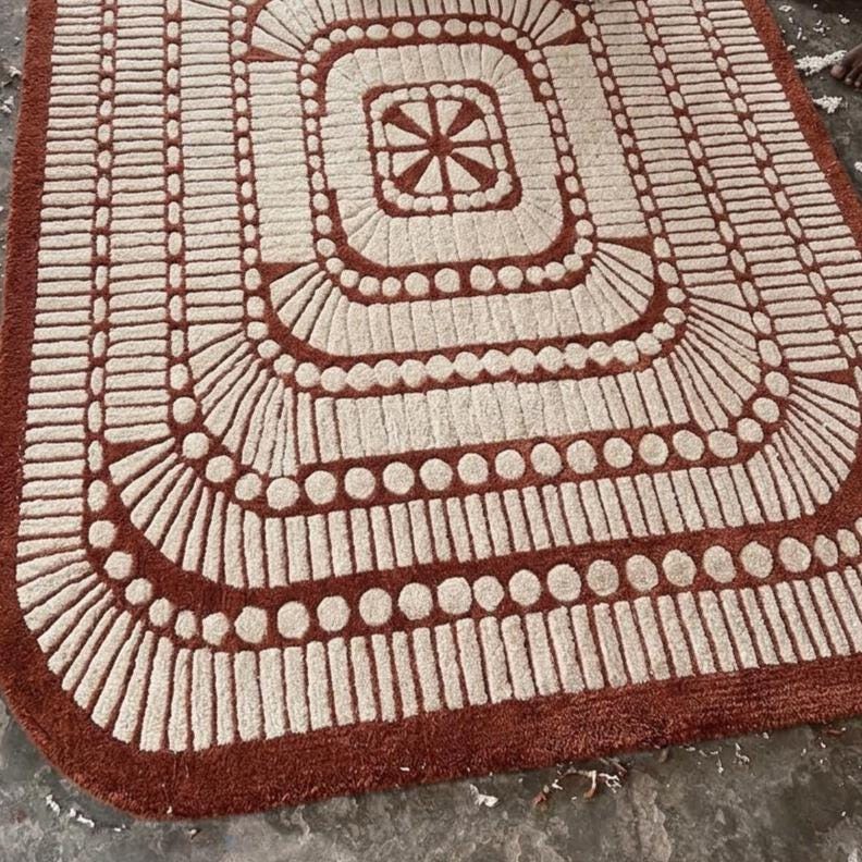 Terracotta Geometric Wool Rug – Hand Tufted Japandi Style Rug – image 7