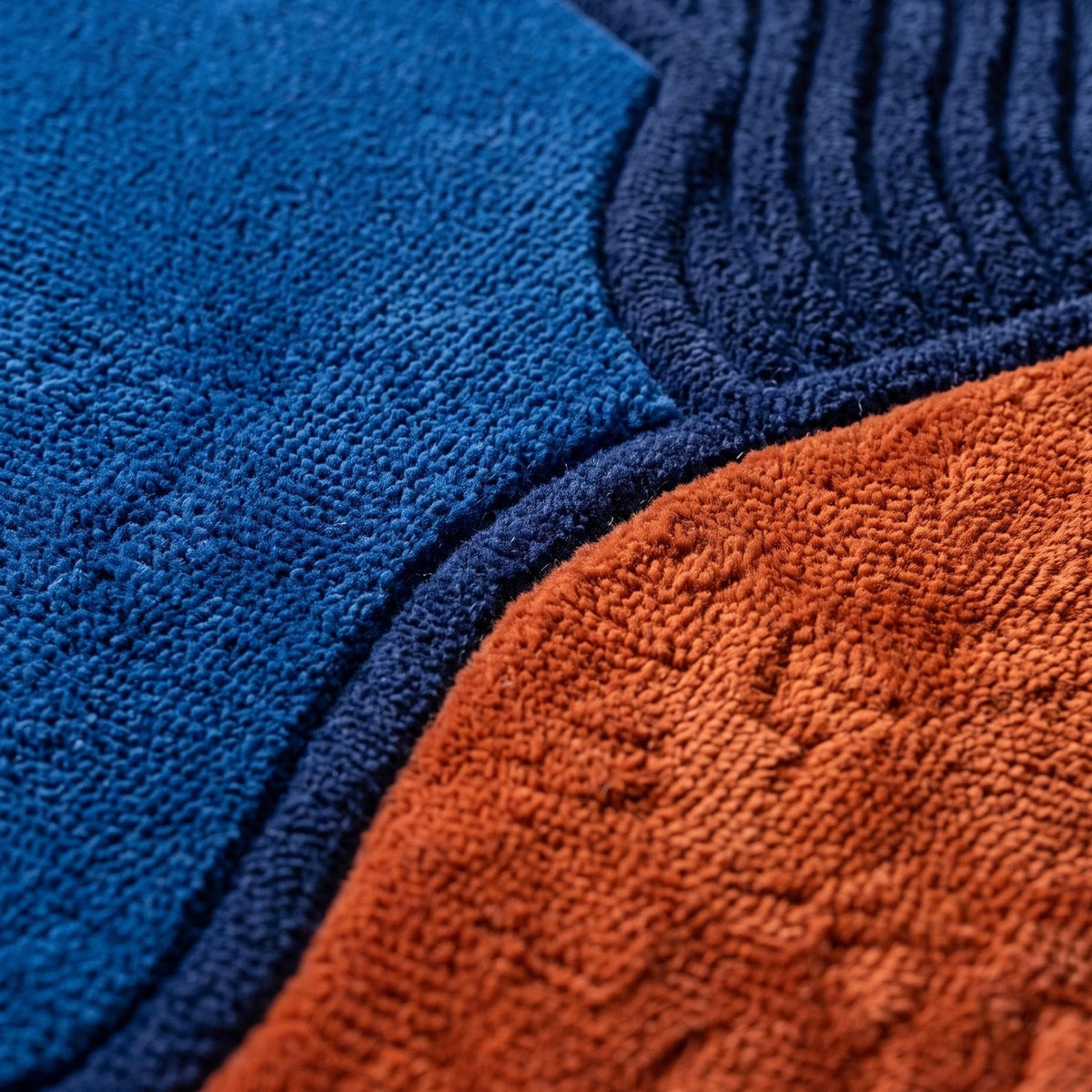 Terracotta and Blue Abstract Wool Rug – Hand Tufted Sculpted Rug – image 3