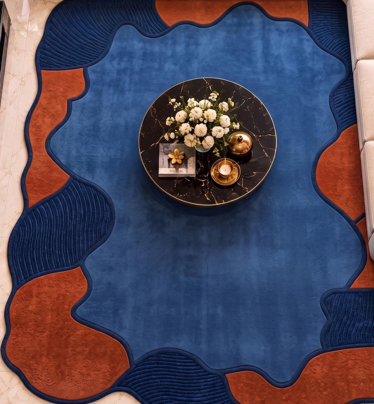 Terracotta and Blue Abstract Wool Rug – Hand Tufted Sculpted Rug – image 6