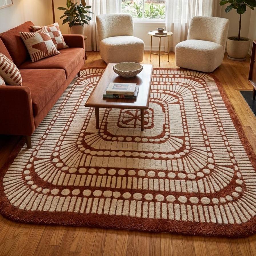 Terracotta Geometric Wool Rug – Hand Tufted Japandi Style Rug – image 1