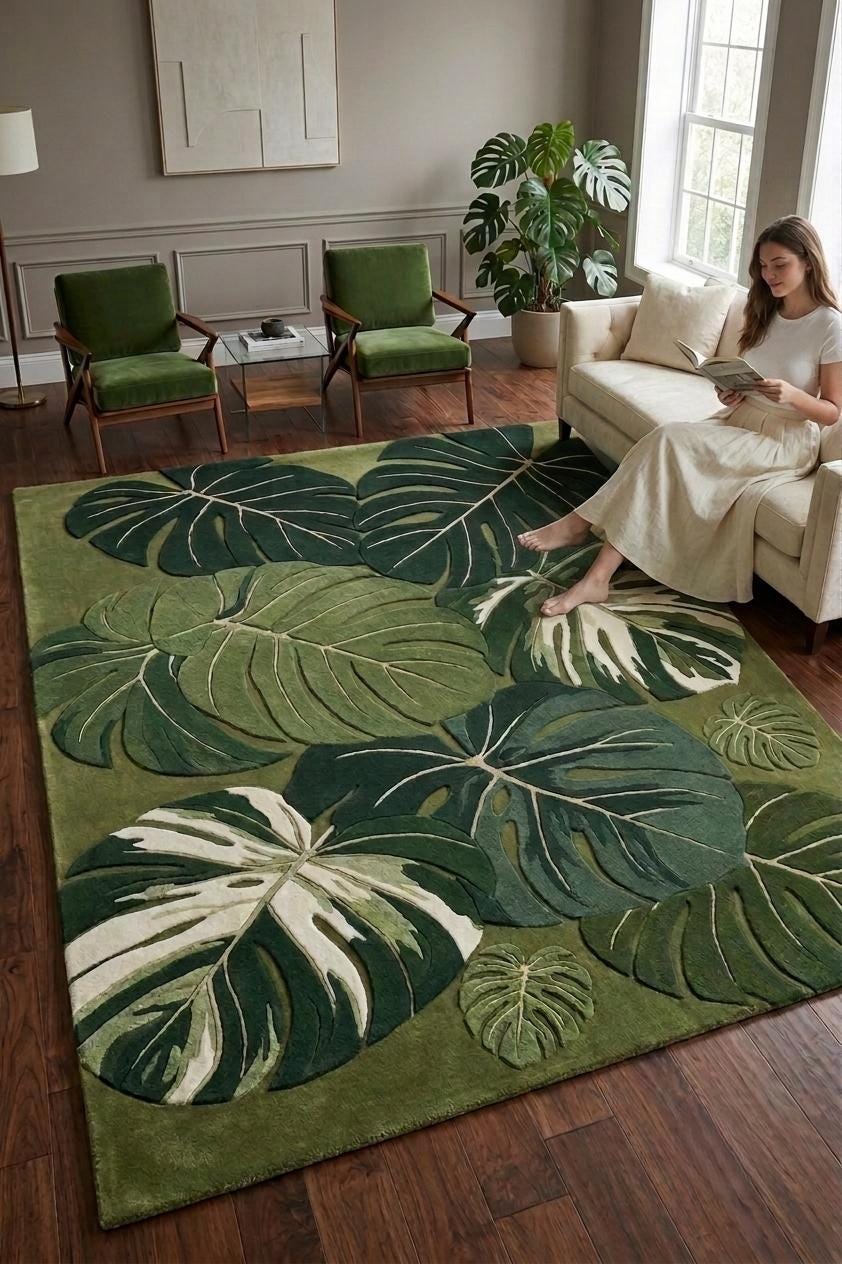 Monstera Leaf Wool Rug – Hand Tufted 3D Carved Tropical Rug – image 3