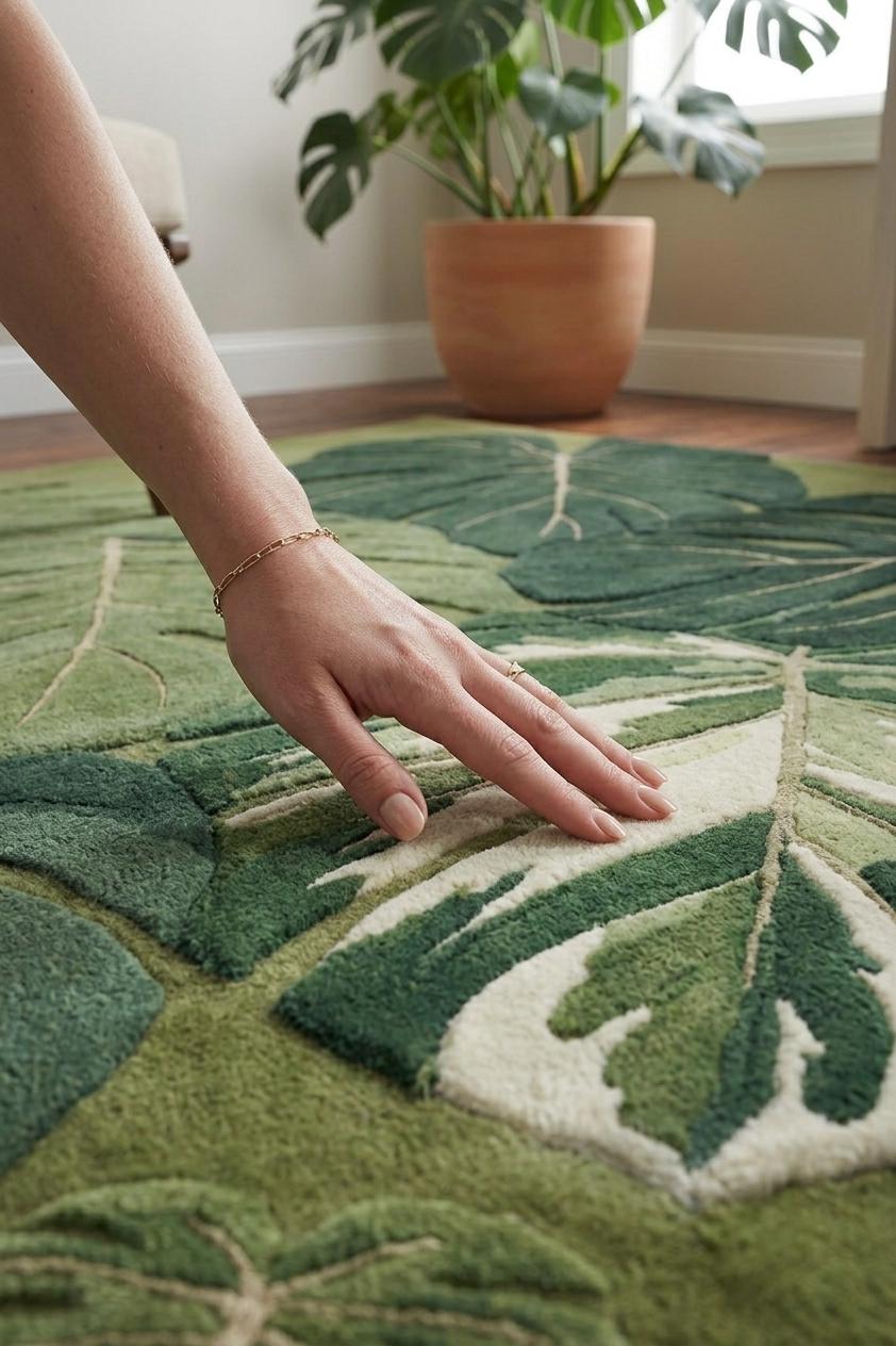 Monstera Leaf Wool Rug – Hand Tufted 3D Carved Tropical Rug – image 4
