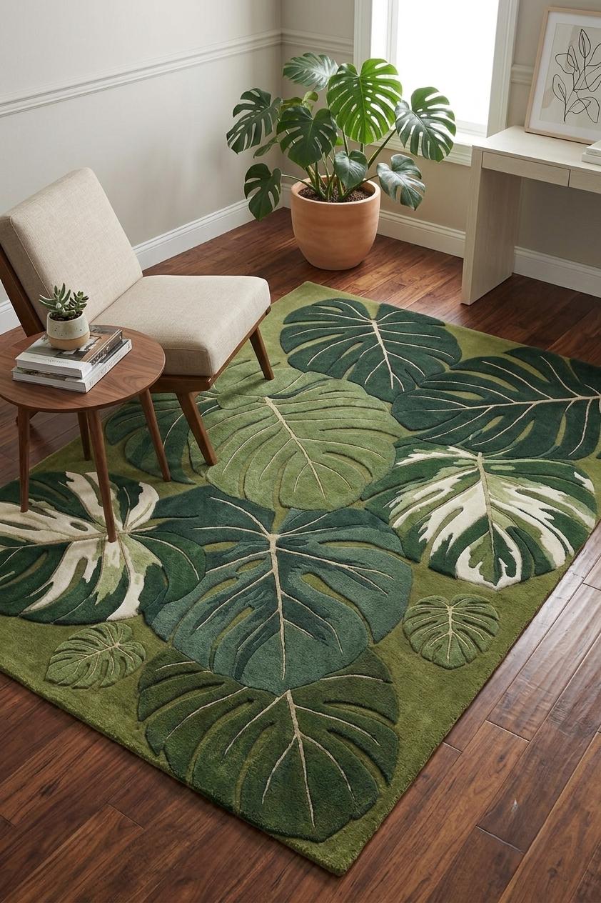 Monstera Leaf Wool Rug – Hand Tufted 3D Carved Tropical Rug – image 2