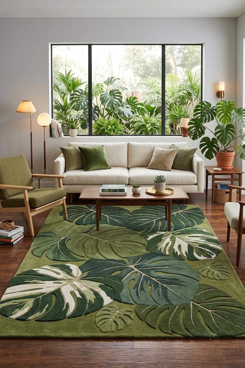 Monstera Leaf Wool Rug – Hand Tufted 3D Carved Tropical Rug – image 6