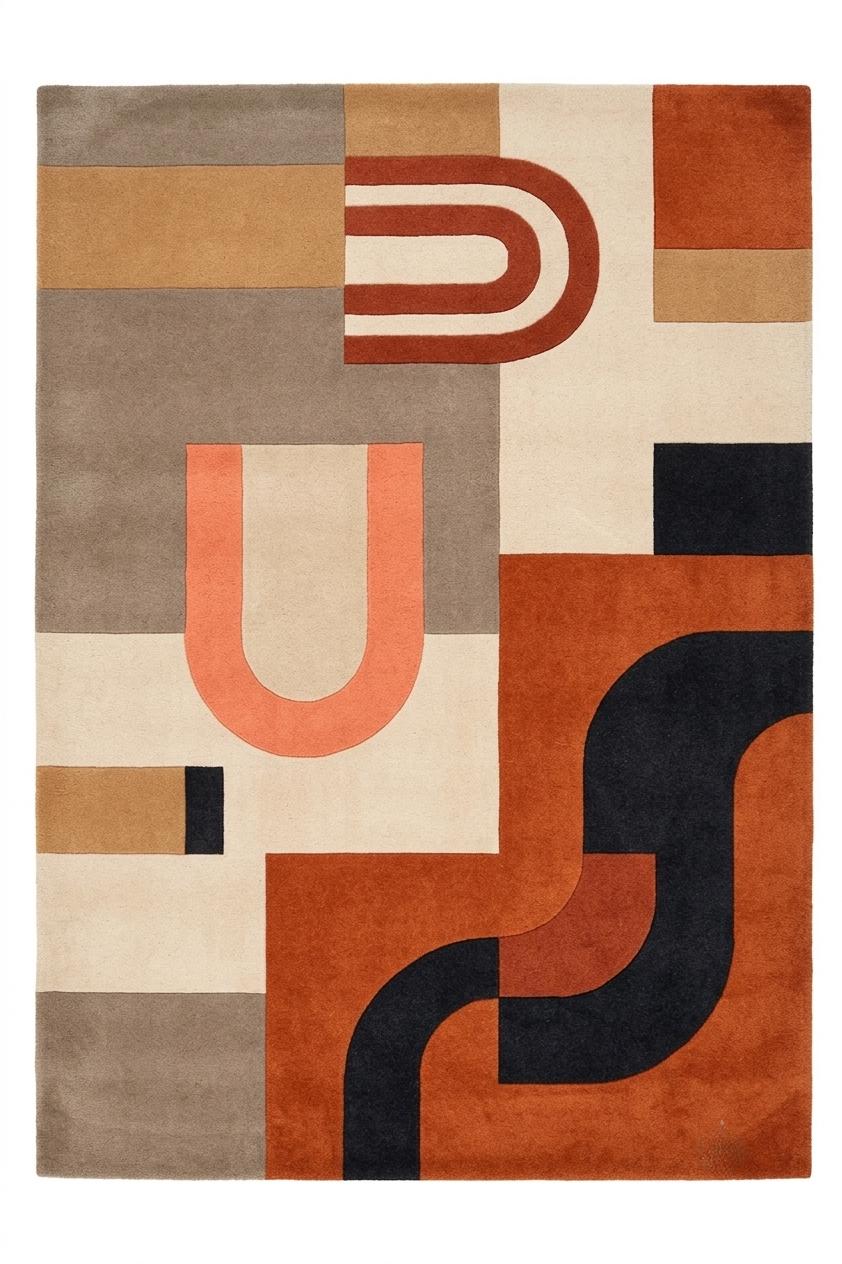 Terracotta and Navy Geometric Runner – Hand Tufted Wool Hallway Runner – image 4