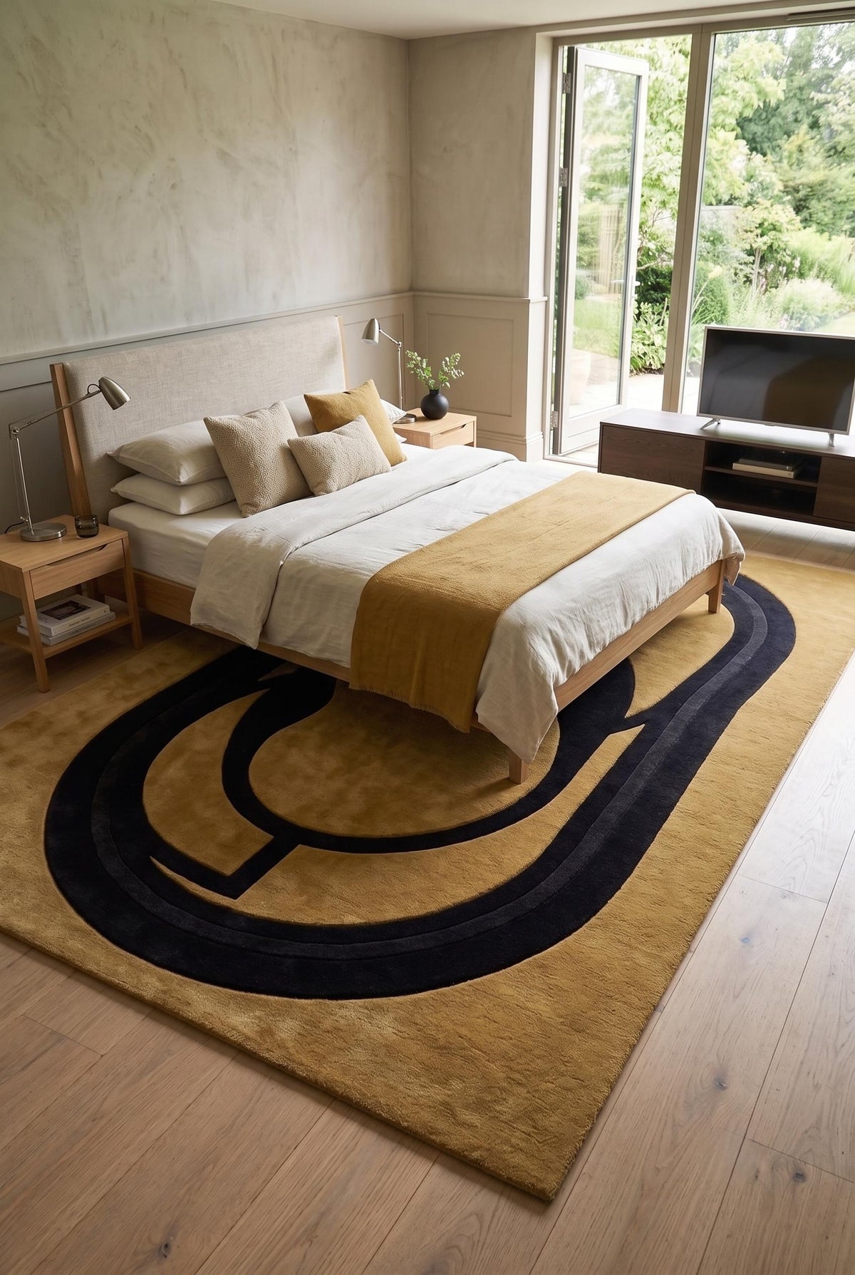 Gold Geometric Wool Rug – Hand Tufted Mid Century Modern Rug – image 7