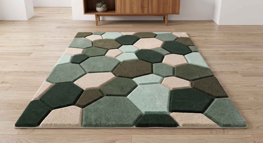Sage Green Geometric Pebble Rug – Hand Tufted Modern Wool Rug
