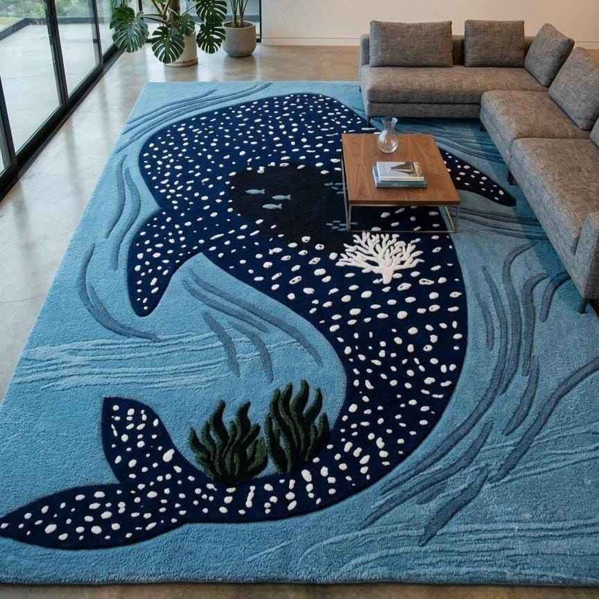 Whale Shark Ocean Rug – Hand Tufted Coastal Kids' Wool Rug