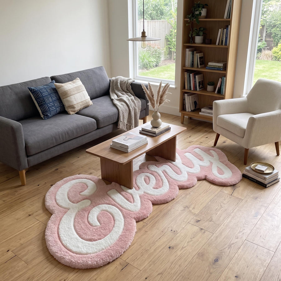 Pink Script Name Rug – Hand Tufted Personalised Nursery Wool Rug