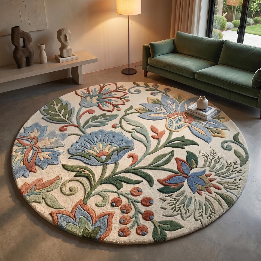 Botanical Medallion Round Rug – Hand Tufted Luxury Wool Rug