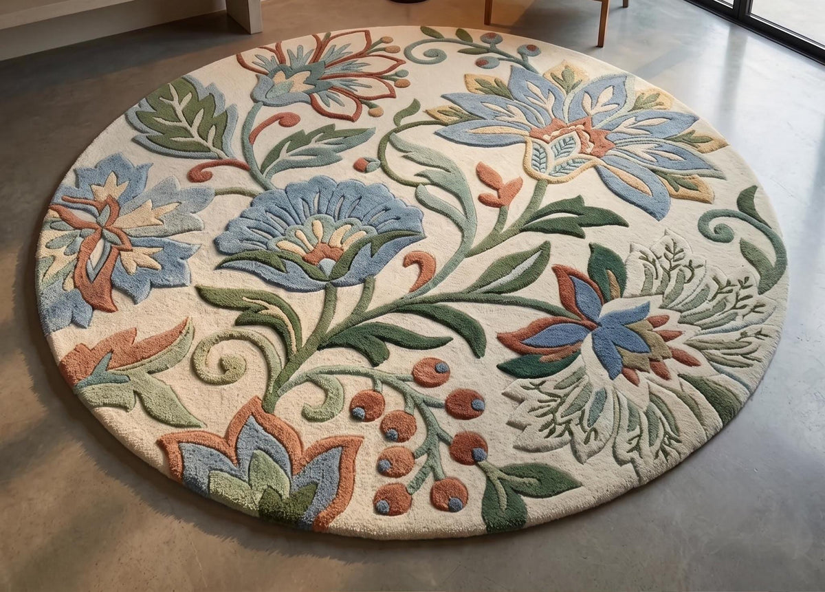 Botanical Medallion Round Rug – Hand Tufted Luxury Wool Rug – image 2