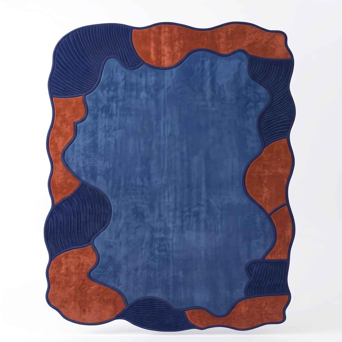 Terracotta and Blue Abstract Wool Rug – Hand Tufted Sculpted Rug – image 5
