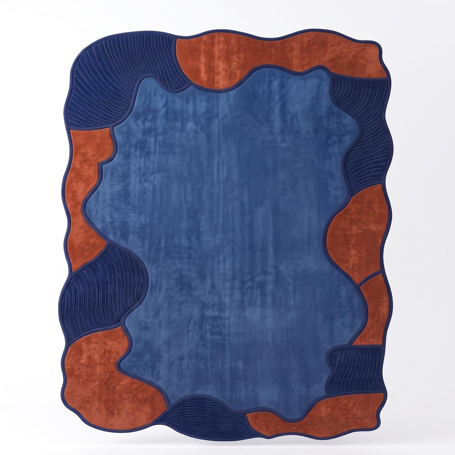 Terracotta and Blue Abstract Wool Rug – Hand Tufted Sculpted Rug – image 5