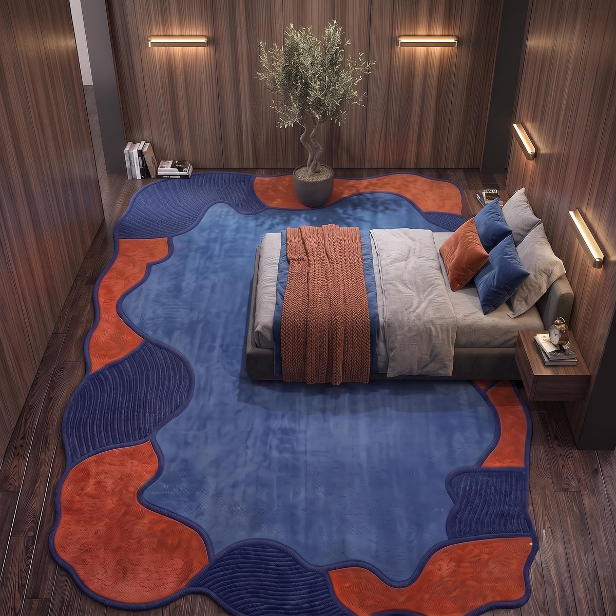 Terracotta and Blue Abstract Wool Rug – Hand Tufted Sculpted Rug – image 8