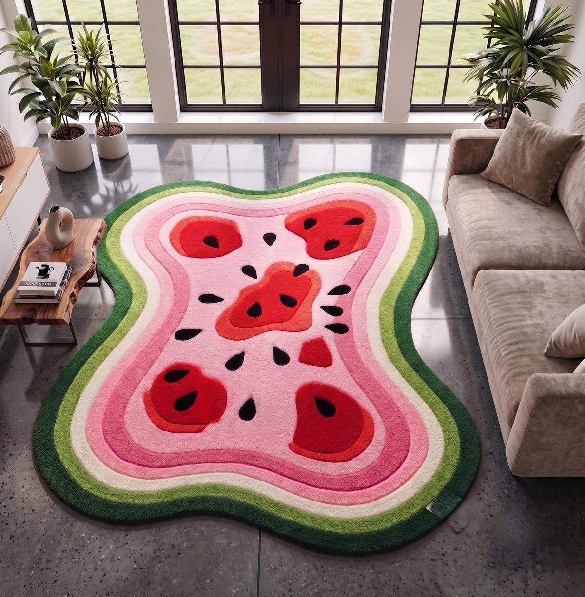 Watermelon Organic Shape Rug – Hand Tufted Fruit Wool Rug – image 1