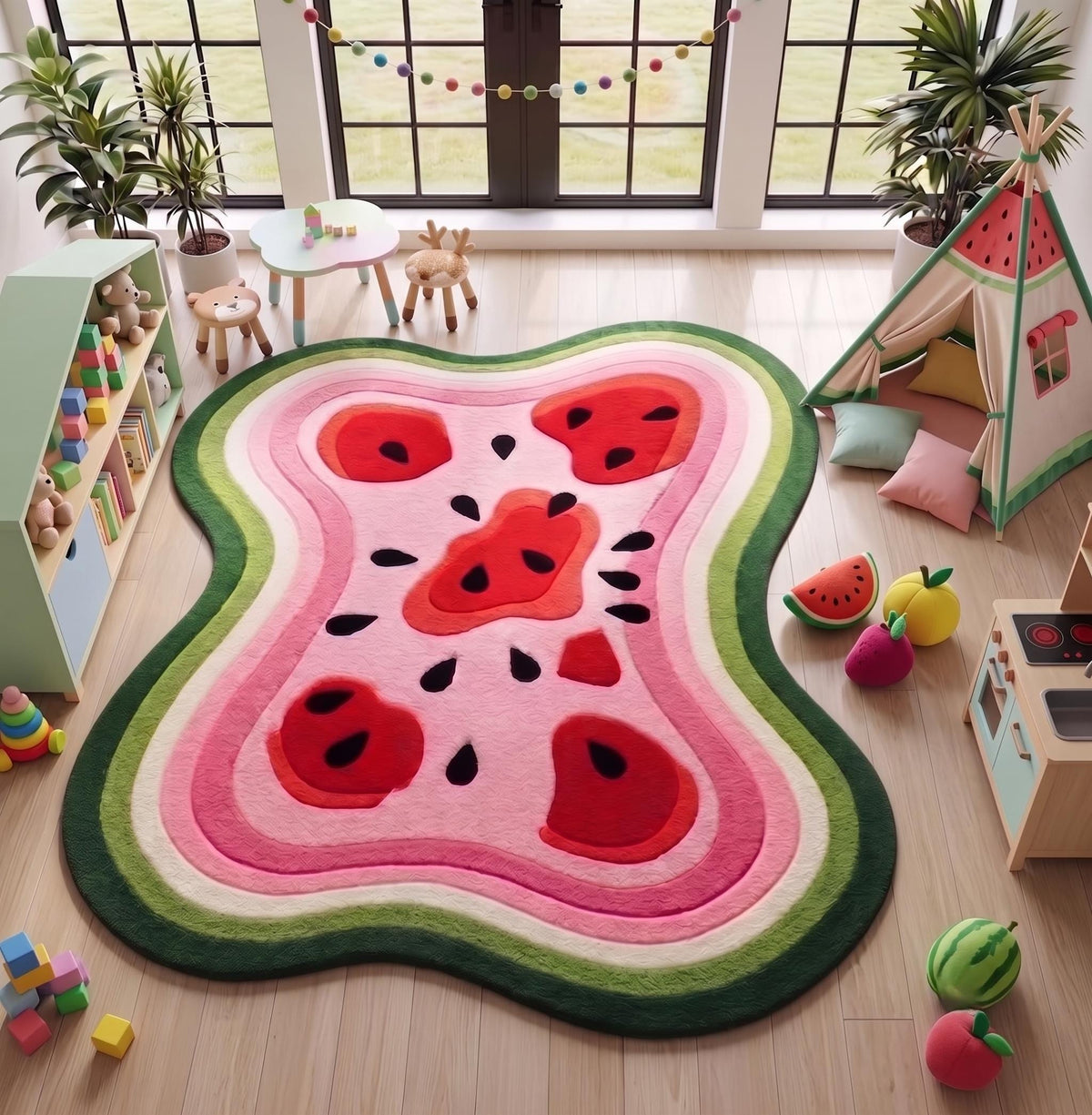 Watermelon Organic Shape Rug – Hand Tufted Fruit Wool Rug – image 4