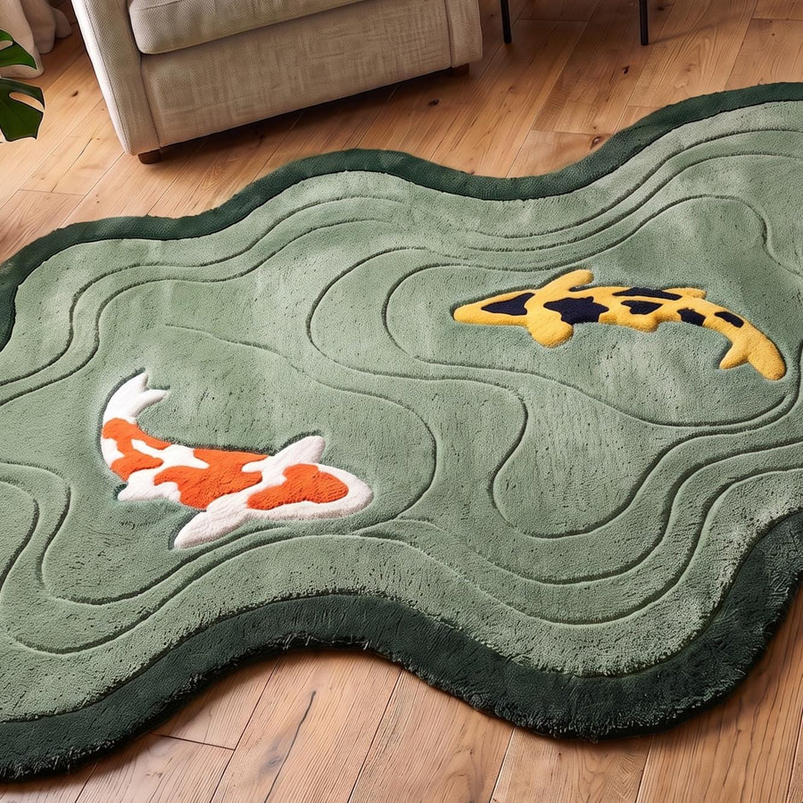 Sage Green Koi Fish Pond Rug – Hand Tufted Organic Shape Wool Rug – image 4