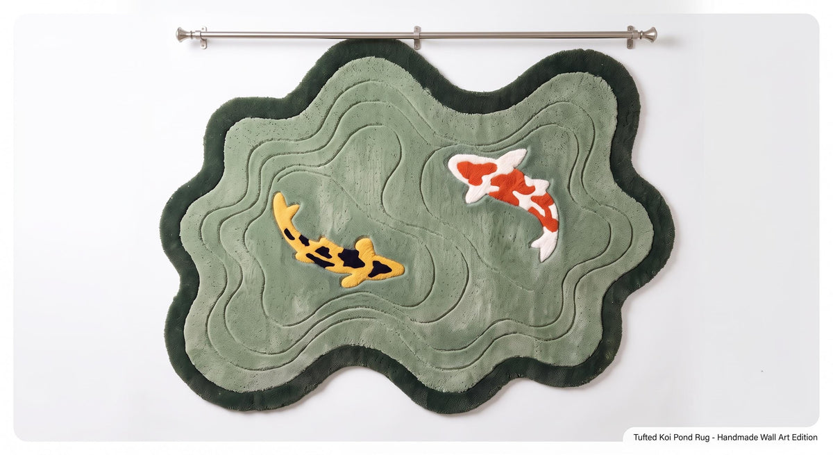 Sage Green Koi Fish Pond Rug – Hand Tufted Organic Shape Wool Rug – image 5