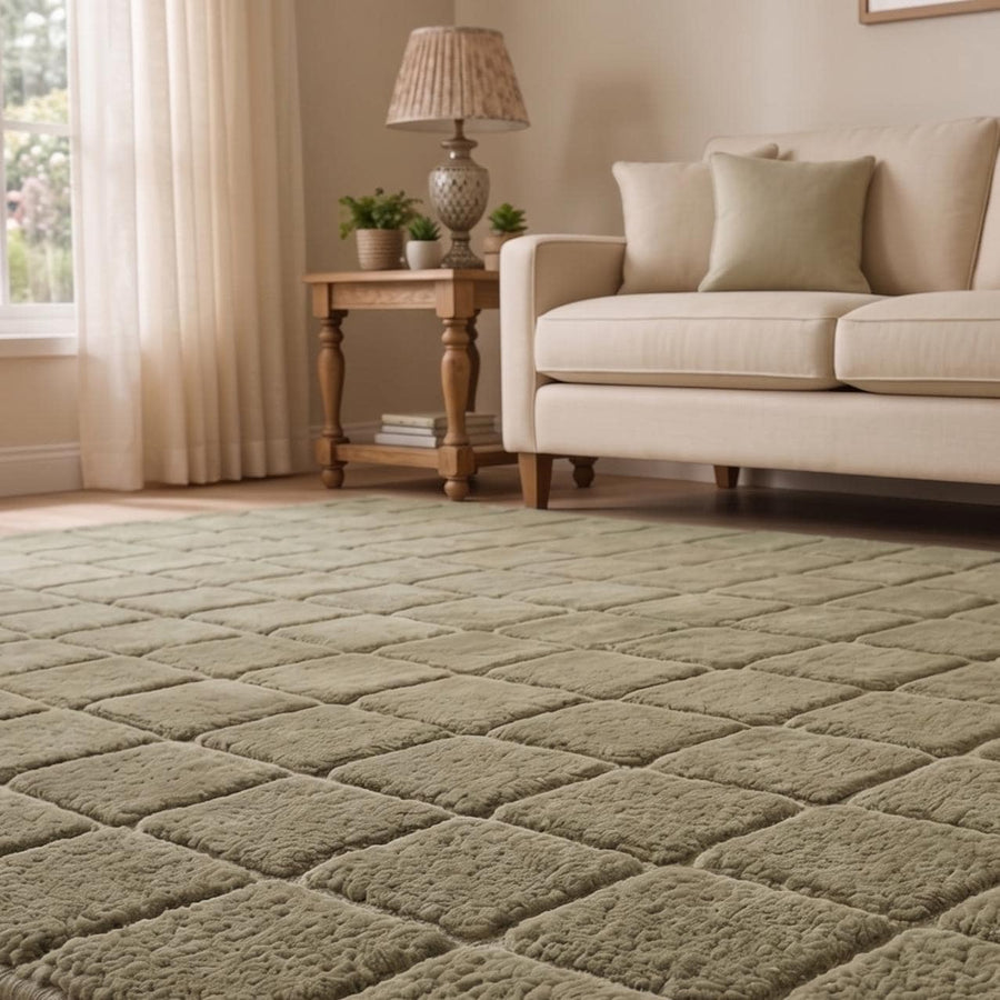 Sage Green Raised Grid Wool Rug – Hand Tufted Minimalist Rug – image 4