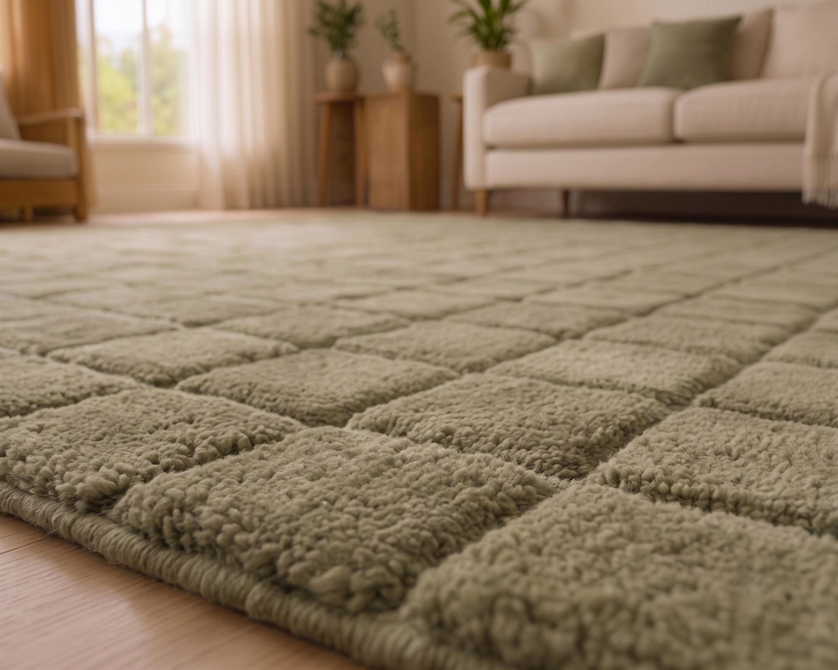 Sage Green Raised Grid Wool Rug – Hand Tufted Minimalist Rug – image 7