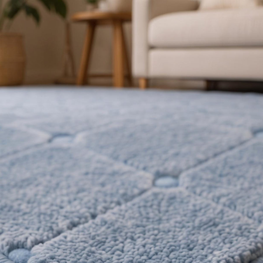 Light Blue Geometric Grid Wool Rug – Hand Tufted Textured Rug – image 5