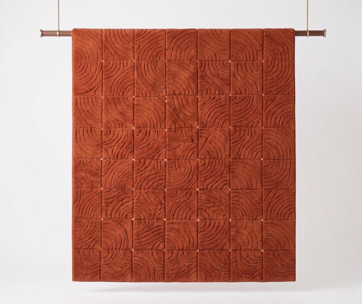 Burnt Orange Carved Geometric Rug – Hand Tufted Terracotta Wool Rug – image 6