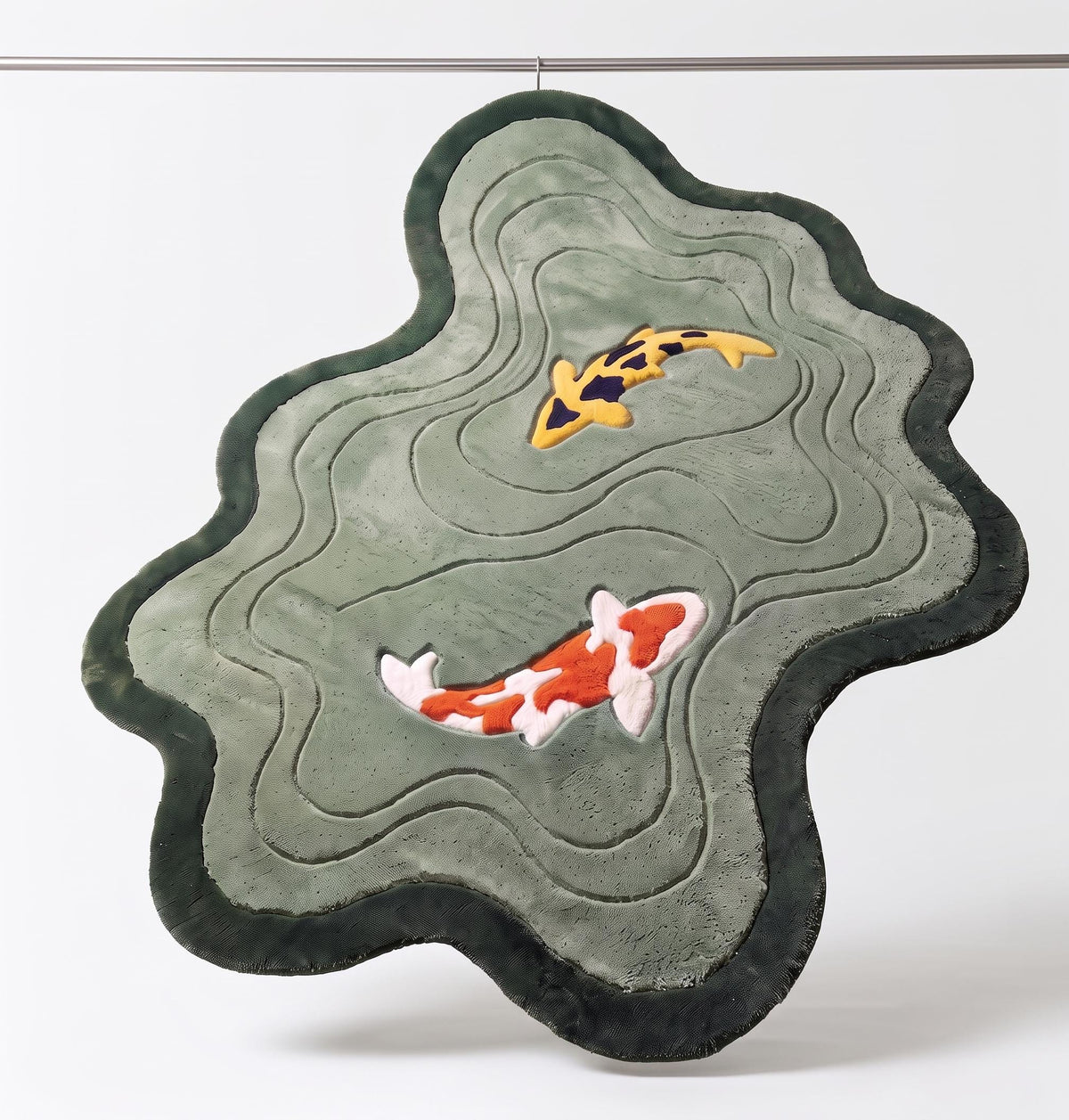Sage Green Koi Fish Pond Rug – Hand Tufted Organic Shape Wool Rug – image 6