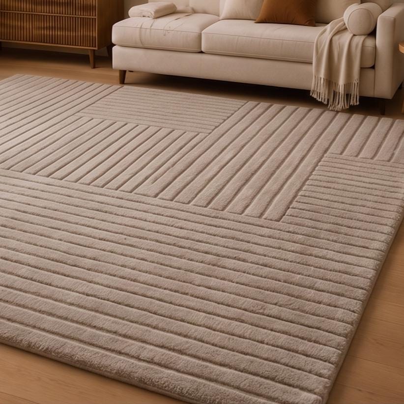 Neutral Geometric Japandi Wool Rug – Hand Tufted Sculpted Rug – image 2