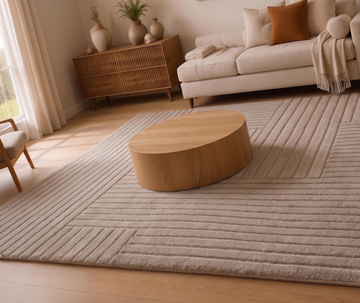 Neutral Geometric Japandi Wool Rug – Hand Tufted Sculpted Rug – image 5