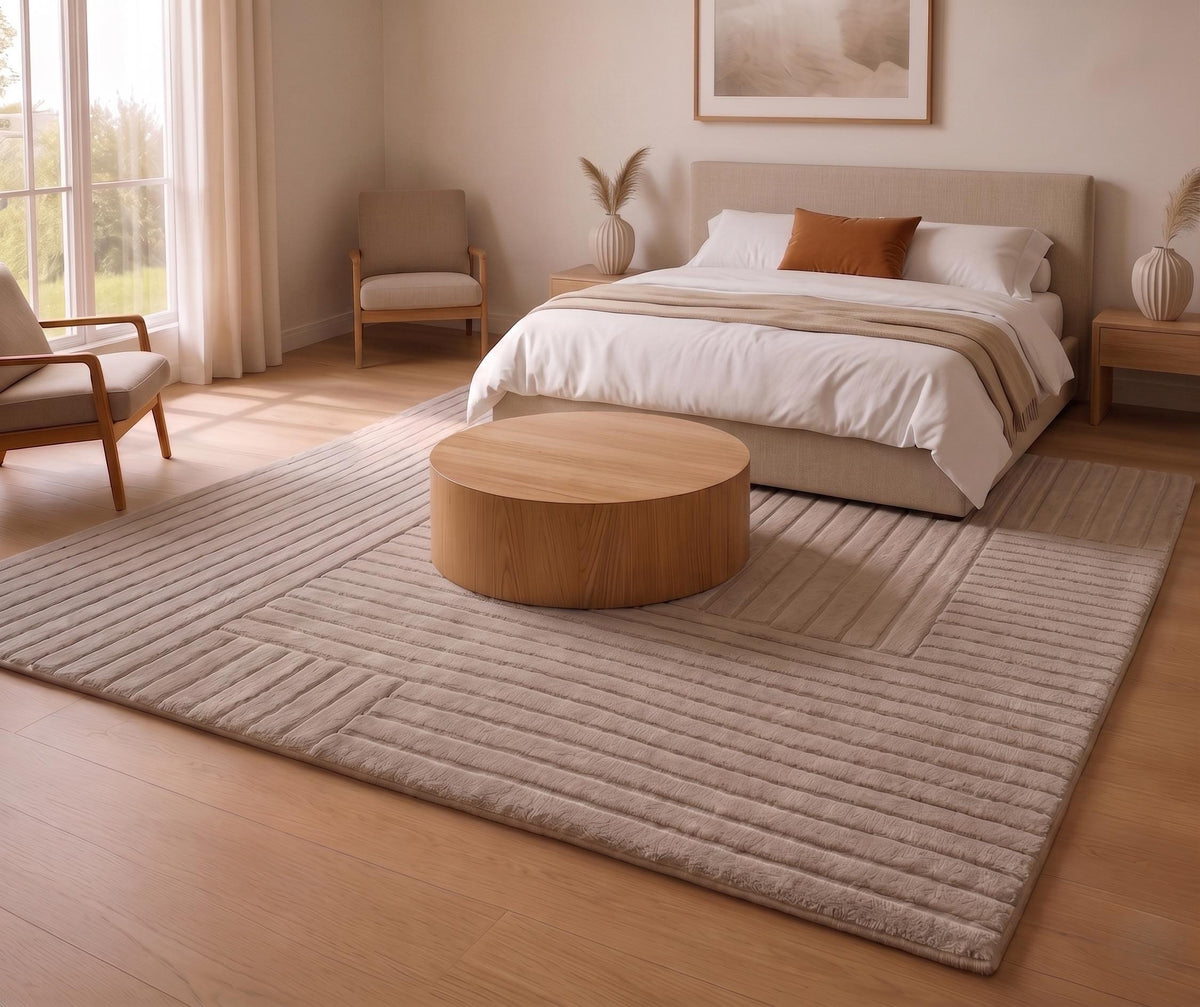Neutral Geometric Japandi Wool Rug – Hand Tufted Sculpted Rug – image 4