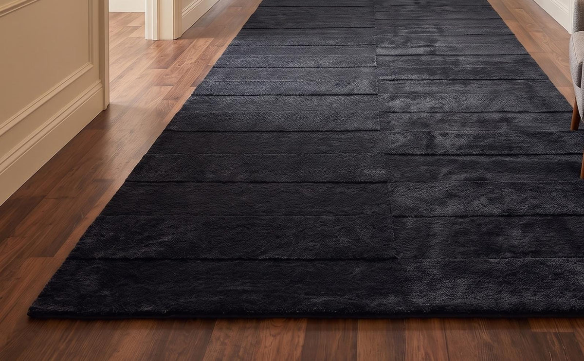 Charcoal Pinstripe Wool Rug – Hand Tufted High-Low Sculpted Rug – image 3