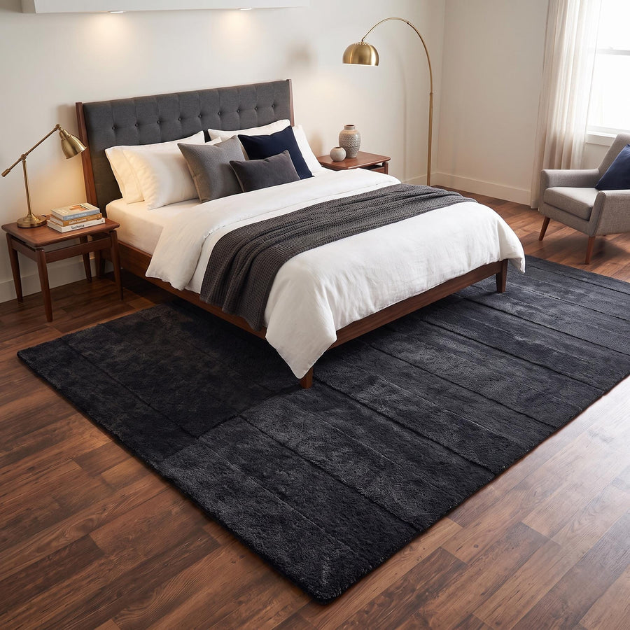 Charcoal Pinstripe Wool Rug – Hand Tufted High-Low Sculpted Rug – image 5