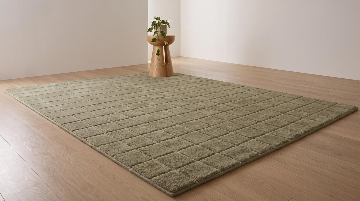 Sage Green Raised Grid Wool Rug – Hand Tufted Minimalist Rug – image 6