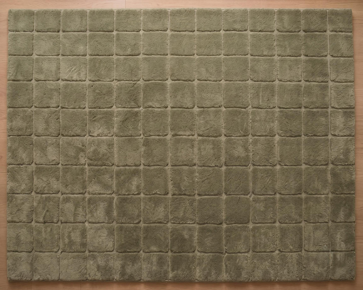 Sage Green Raised Grid Wool Rug – Hand Tufted Minimalist Rug – image 8