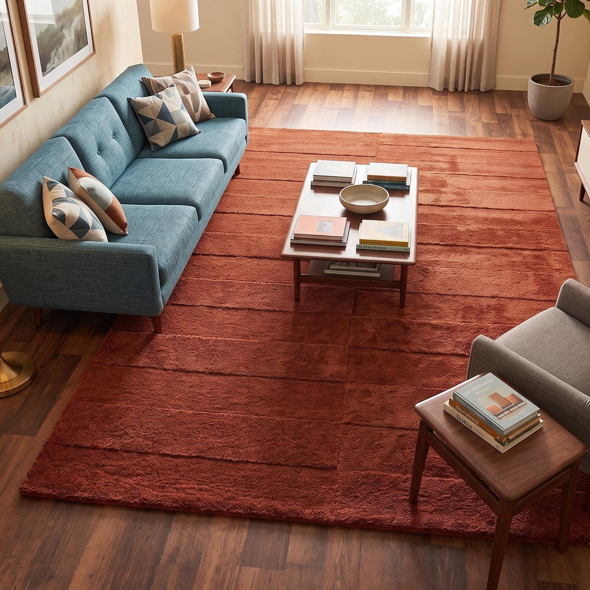 Terracotta Rust Geometric Wool Rug – Hand Tufted Textured Rug – image 6