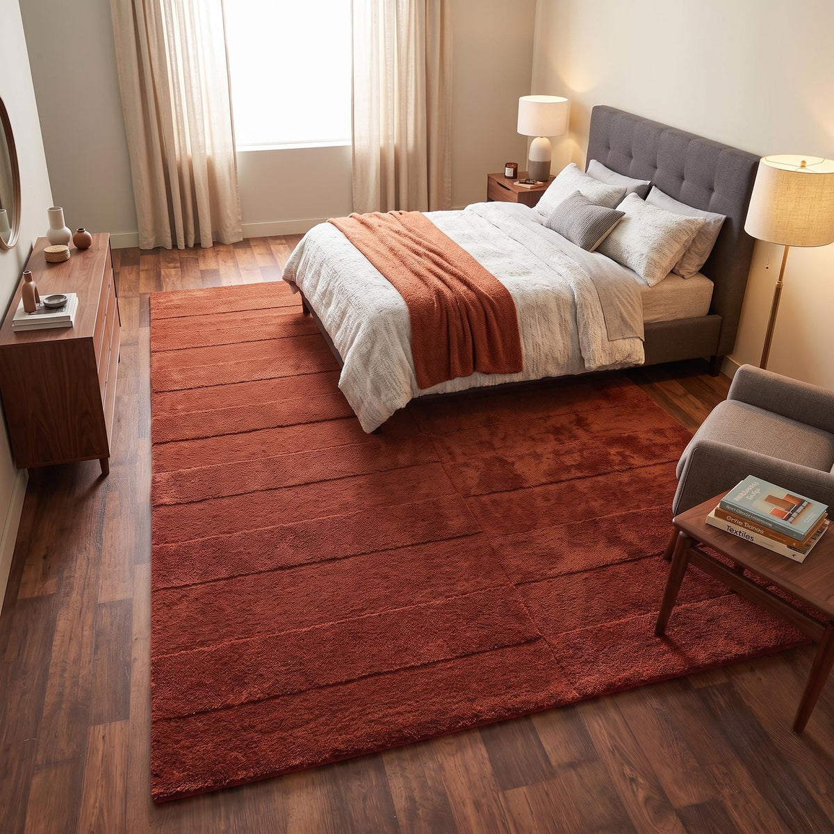 Terracotta Rust Geometric Wool Rug – Hand Tufted Textured Rug – image 4
