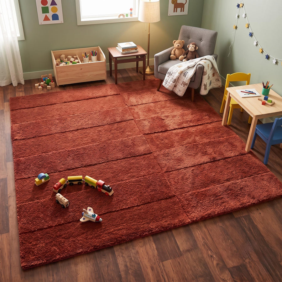Terracotta Rust Geometric Wool Rug – Hand Tufted Textured Rug – image 5